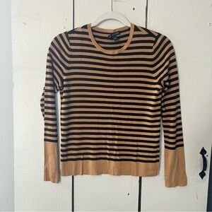 Eileen Fisher Sweater Tencel Silk Stretch Knit Crew Neck Black Gold Striped XXS